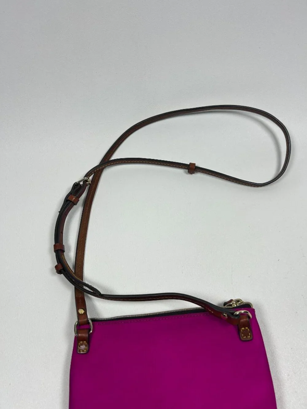 DOONEY & BOURKE Fuchsia Pink Nylon Double Zip w/Leather Crossbody Strap